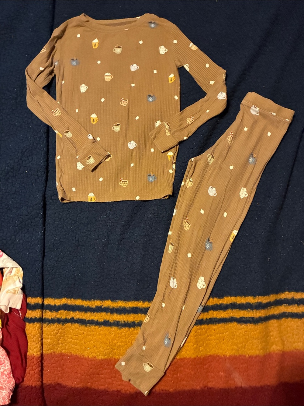 Brave little ones Kids Brown Ribbed Pajama Set with Mug print